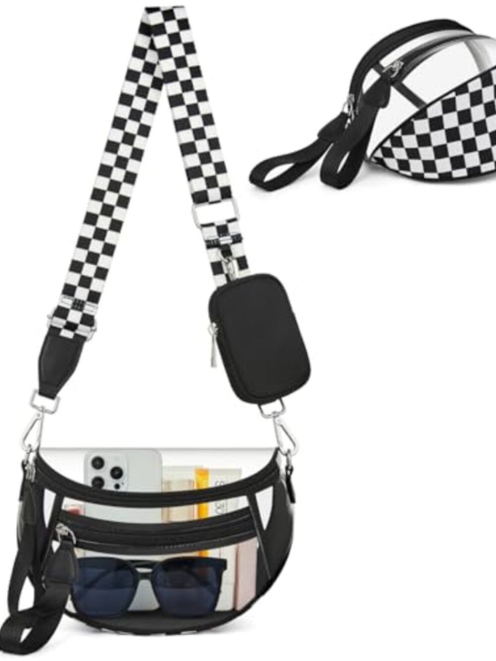 Clear Checkered Crossbody Bag Stadium Approved PVC RFID Pouch